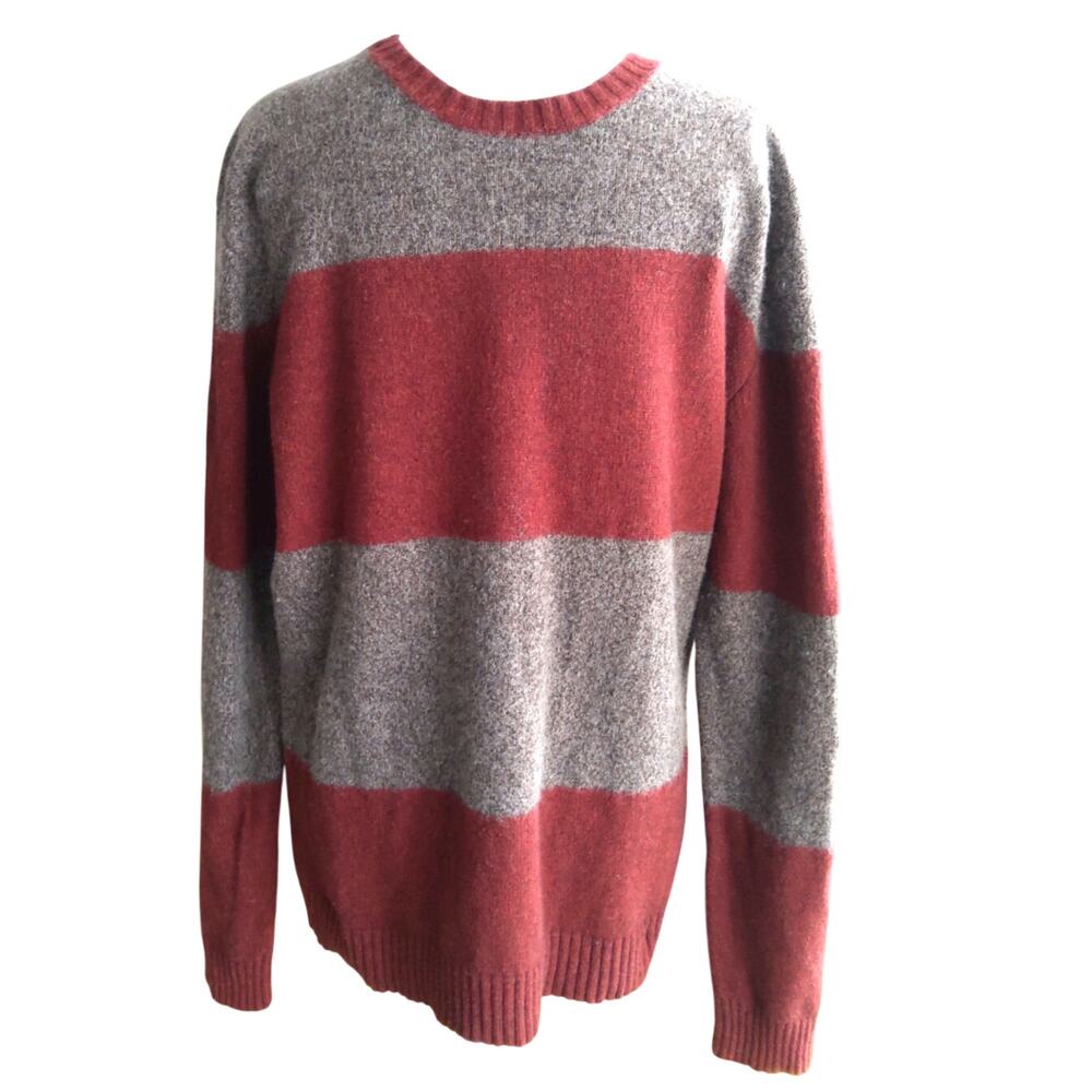 Y2K American Eagle striped preppy sweater sz L maroon gry wool blend  slim